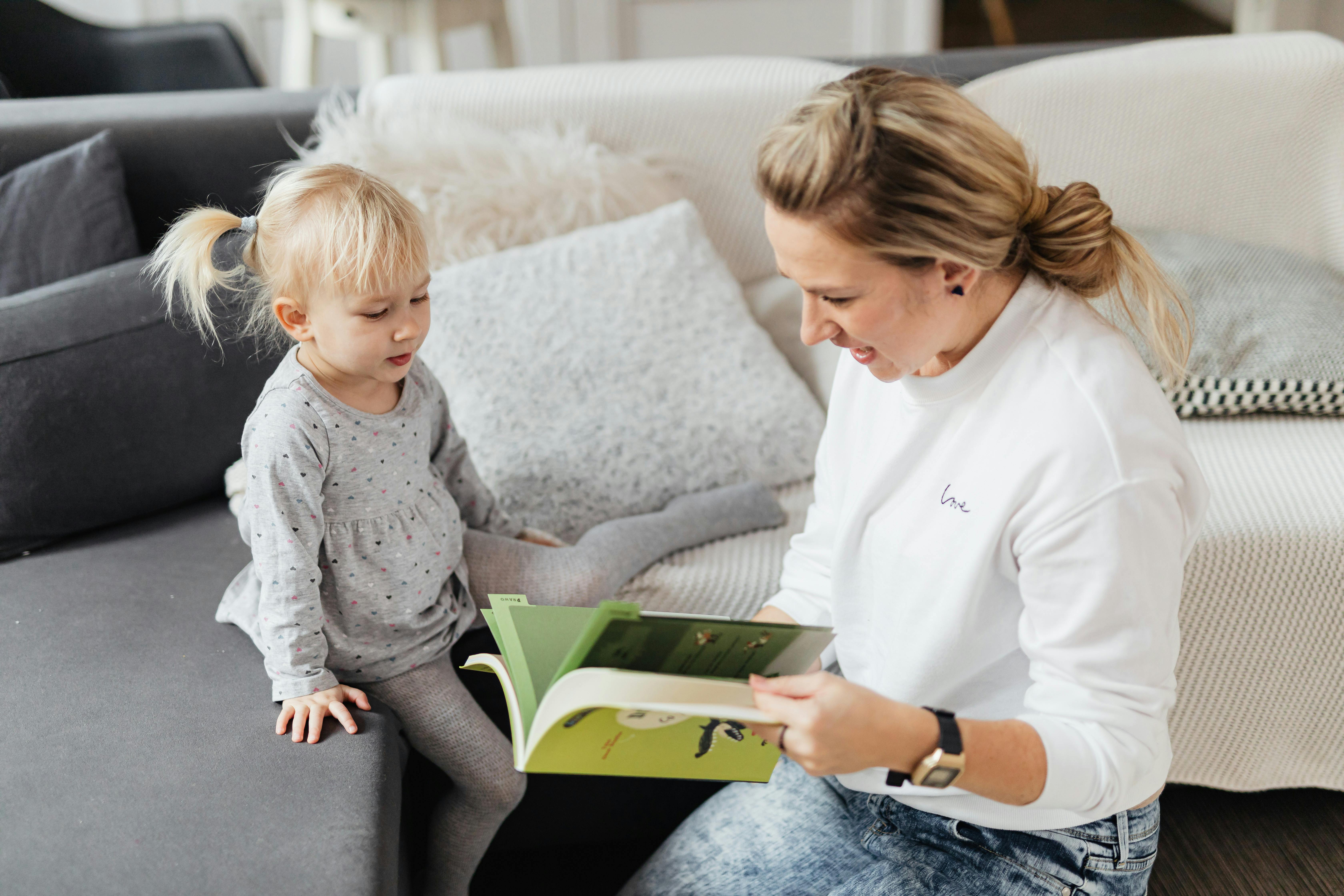 mother and daughter reading