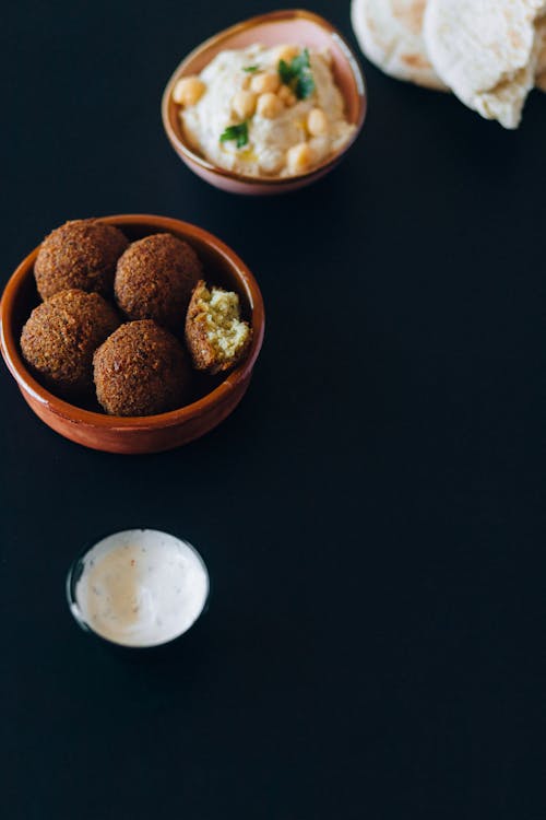 Free Bowl of Falafel Dish with Dip Stock Photo