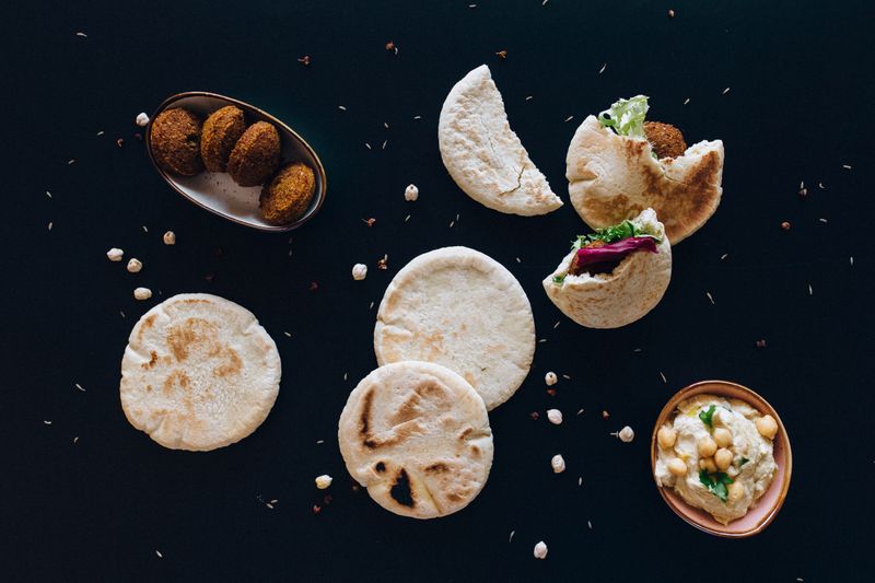 falafel pita stuffed with hummus and lettuce