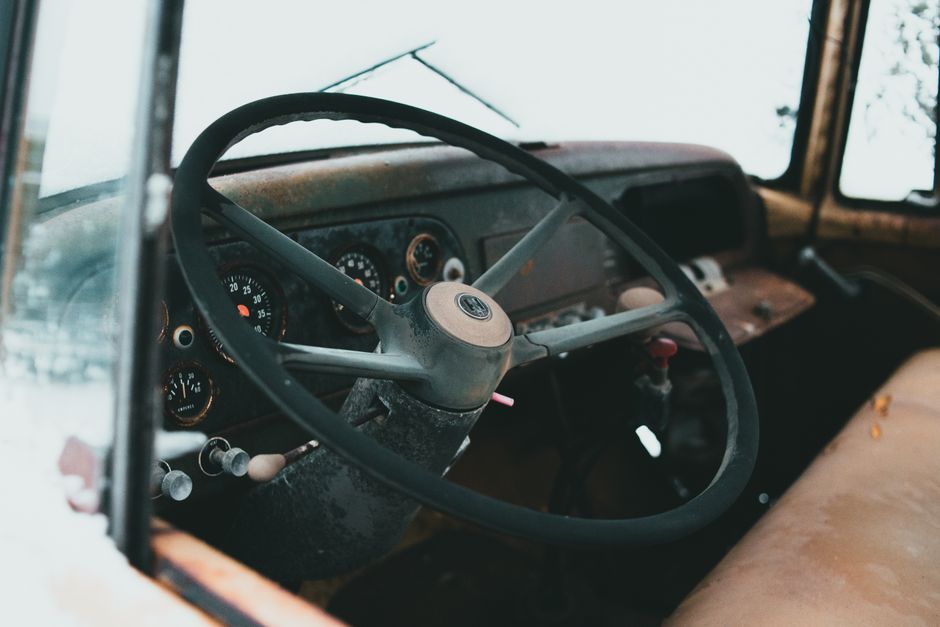 worn car interior steering wheel
