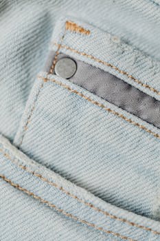 Detailed close-up of a blue denim pocket showcasing textile texture and stitching.