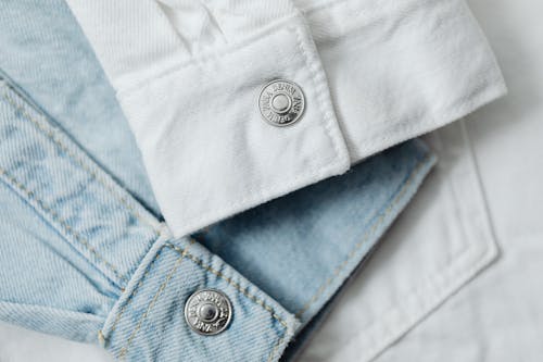 Close-Up Shot of Denim Clothing with Button