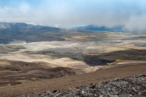 Thick Clouds Above a Volcanic Landscape 