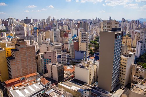 Free Aerial view of São Paulo's bustling skyline with high-rise buildings and urban landscape. Stock Photo
