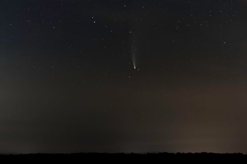Free A mesmerizing view of the night sky featuring a vivid shooting star against a starry backdrop. Stock Photo