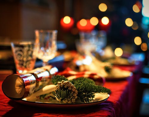 Christmas Plate Decorated with Pines and Branches