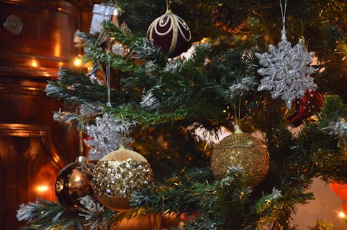 Close-Up Shot of Christmas Balls on a Christmas Tree