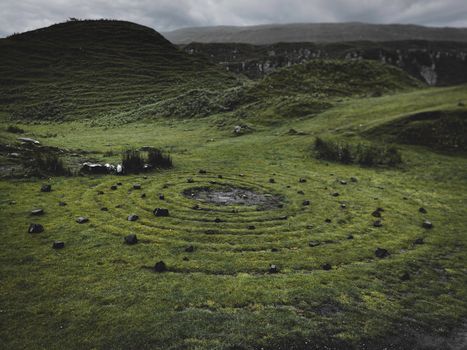 Green Grass Field Under Cloudy Sky