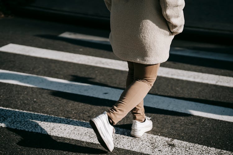 Crop Faceless Woman Walking On Zebra