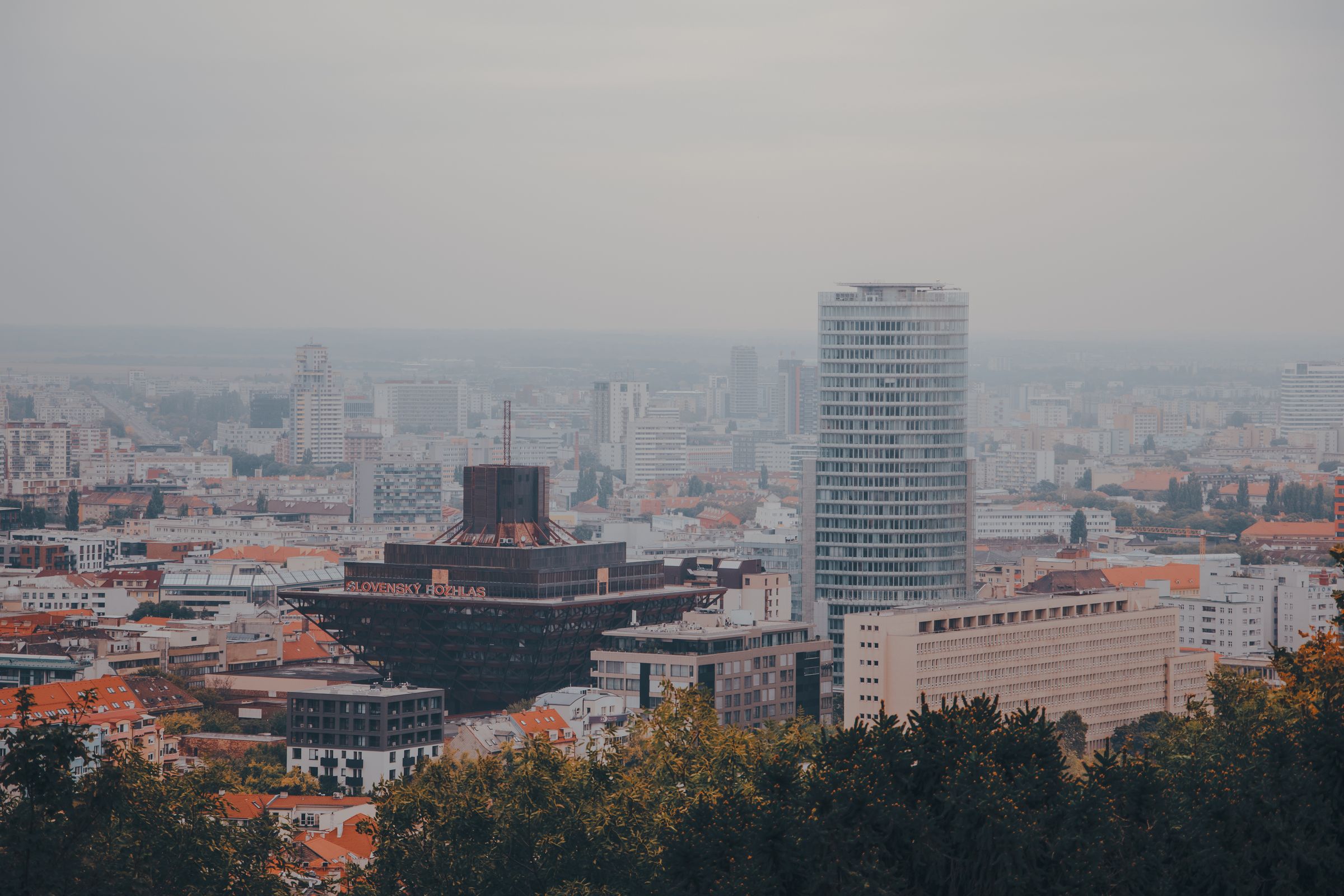 Glass high-rise building in Bratislava Nivy district