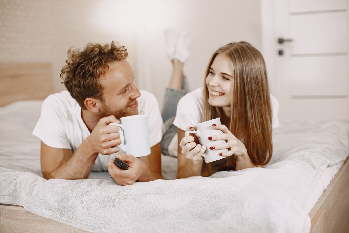 Couple gazing at each other — romantic connection in long-term relationship