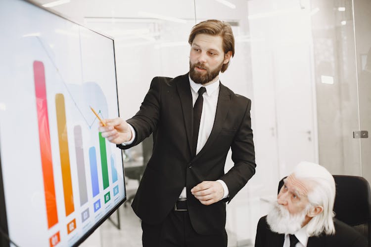 Man Presenting Graphs In Business Meeting