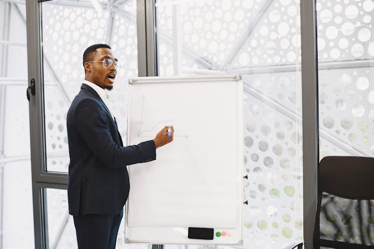 Businessman Presenting On A Flipchart In An Office 