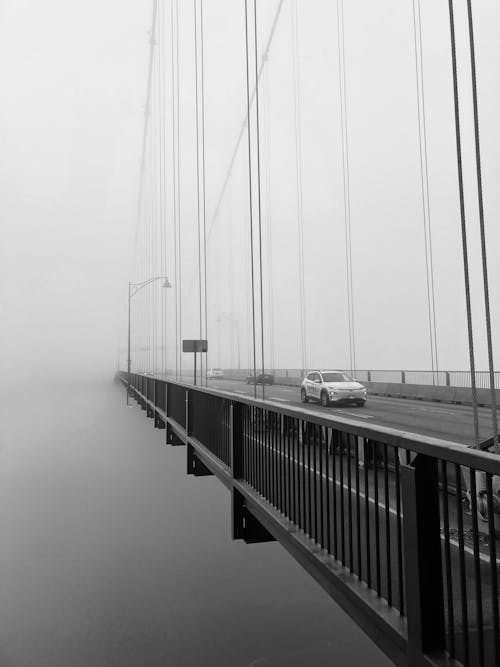 水上大桥的灰度照片