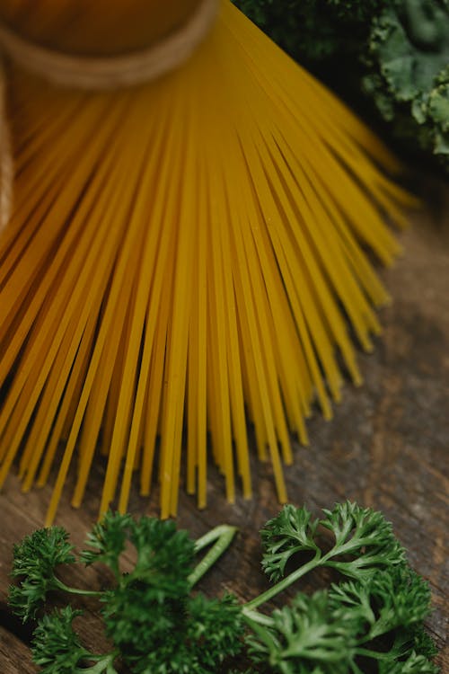 緑の植物の近くのオレンジ色の傘