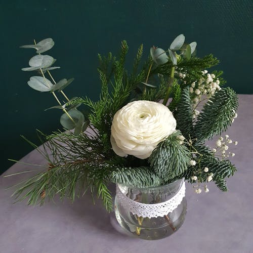 White Rose in Clear Glass Vase