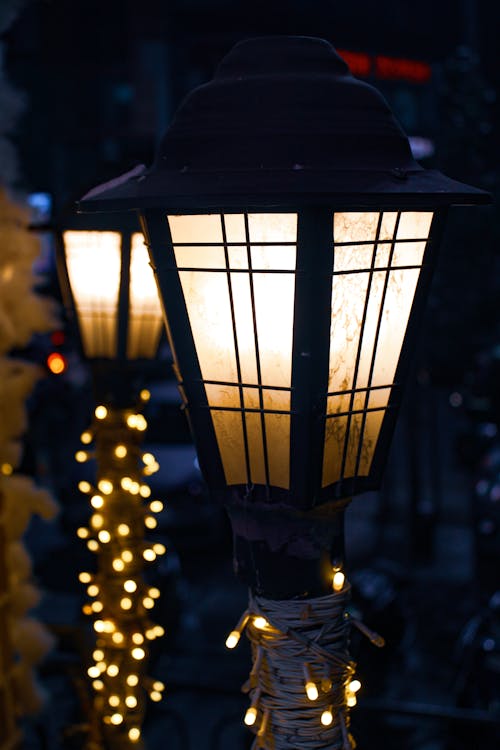 Lamp Post with Christmas Lights