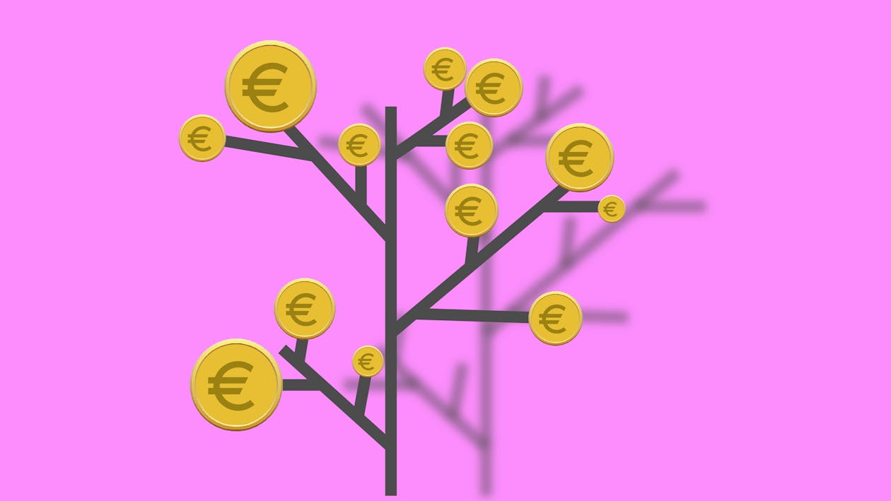 Free Illustration with euro coins on tree twigs Stock Photo