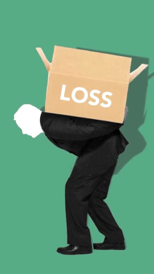 Free Illustration of man carrying carton box with loss inscription Stock Photo