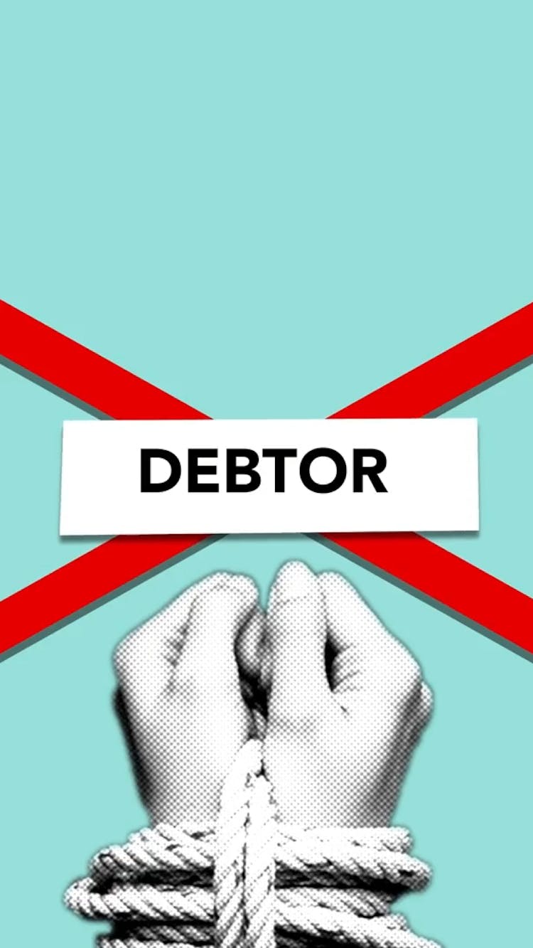 Illustration Of Debtor With Tied Hands