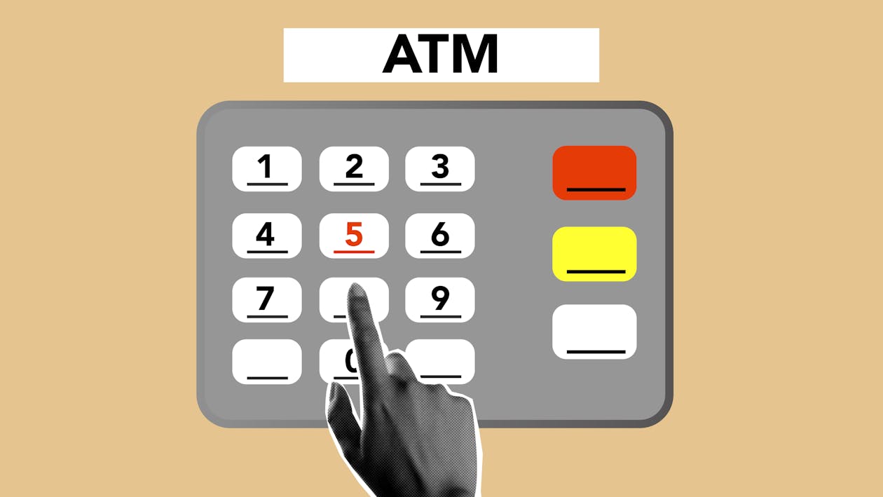 Free Crop anonymous person inserting credit card PIN code and pressing buttons on ATM keyboard Stock Photo