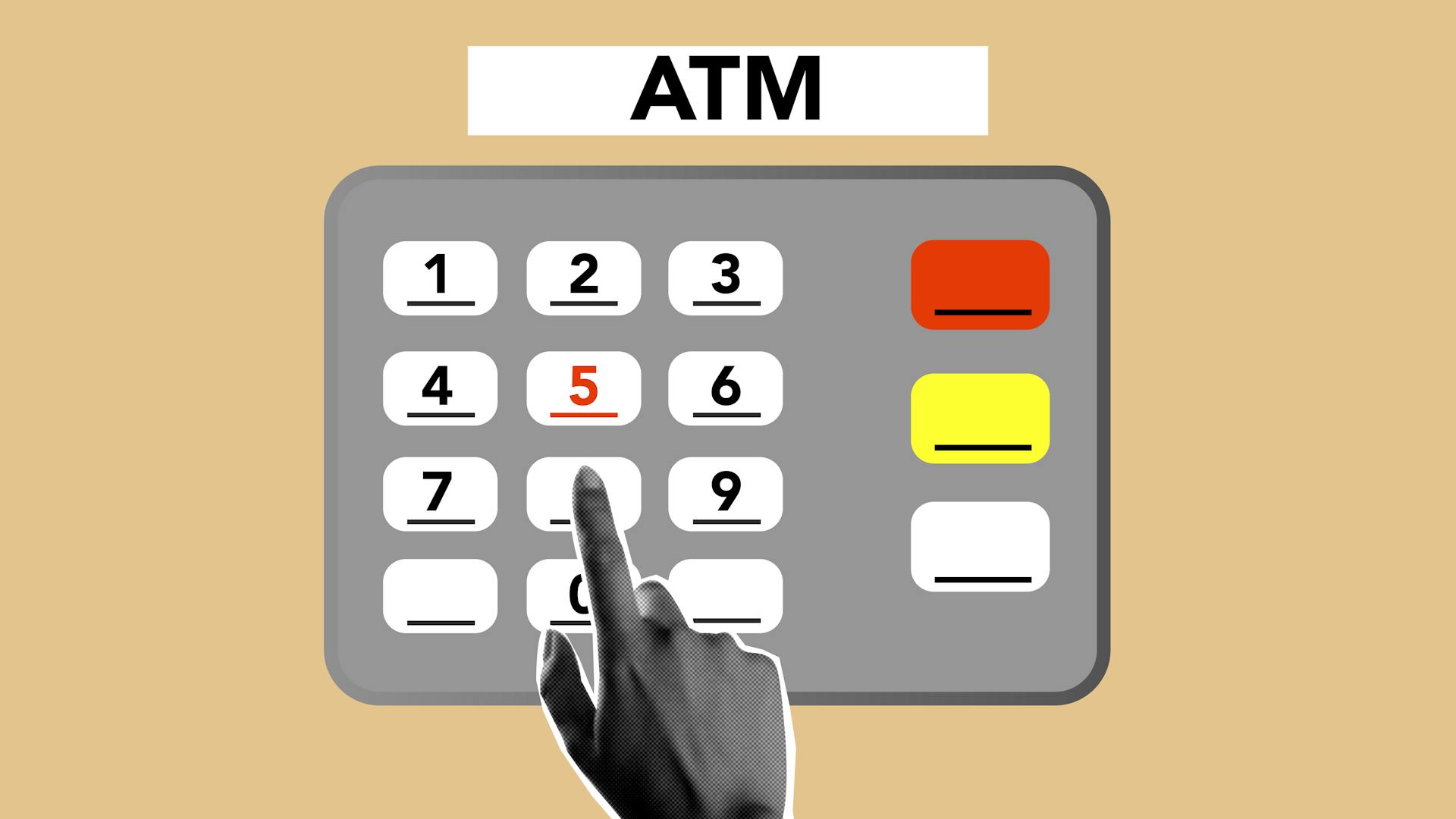 Crop anonymous person inserting credit card PIN code and pressing buttons on ATM keyboard