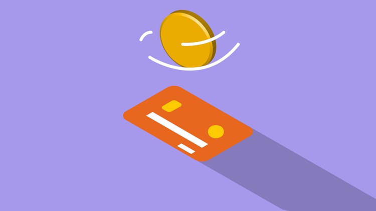 Credit Card And Coin On Violet Background