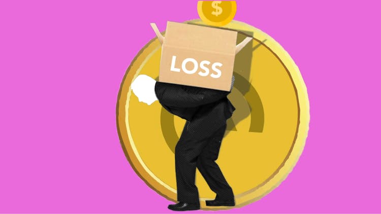 Illustration Of Man Carrying Box Of Financial Loss On Back