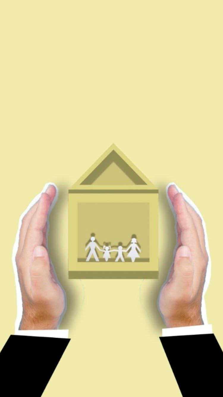 Illustration Of Crop Person Showing House With Family