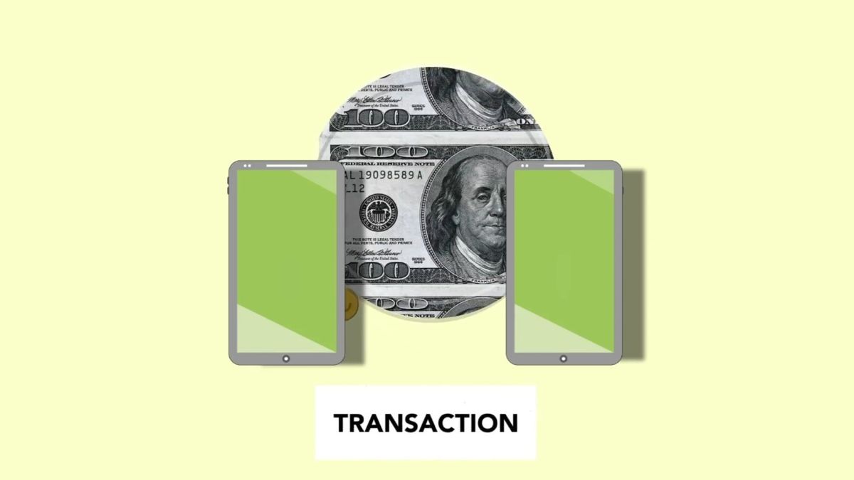 Illustration of an online transaction made from a smartphone