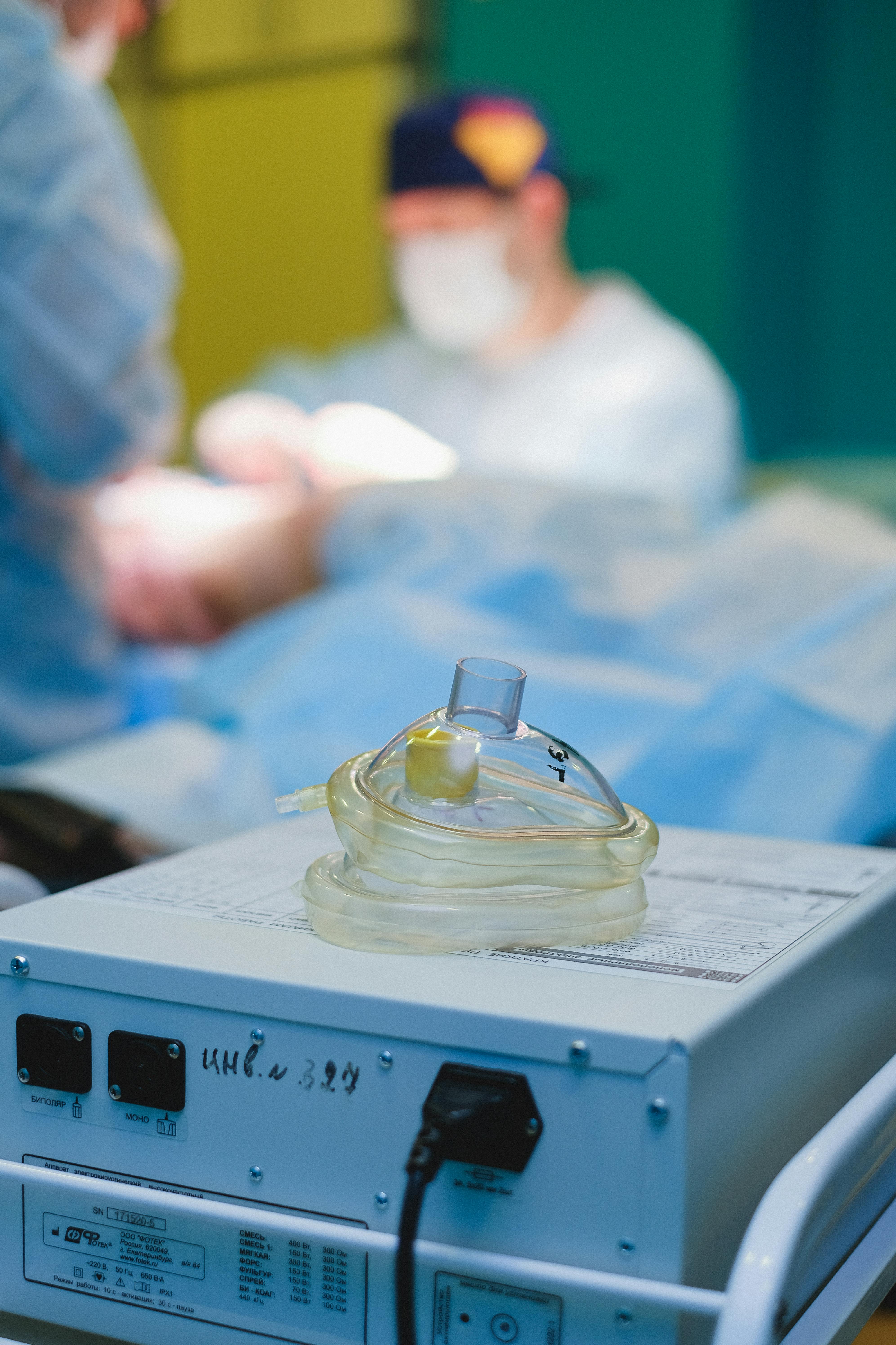 anesthesia mask lying in an operating room during surgery