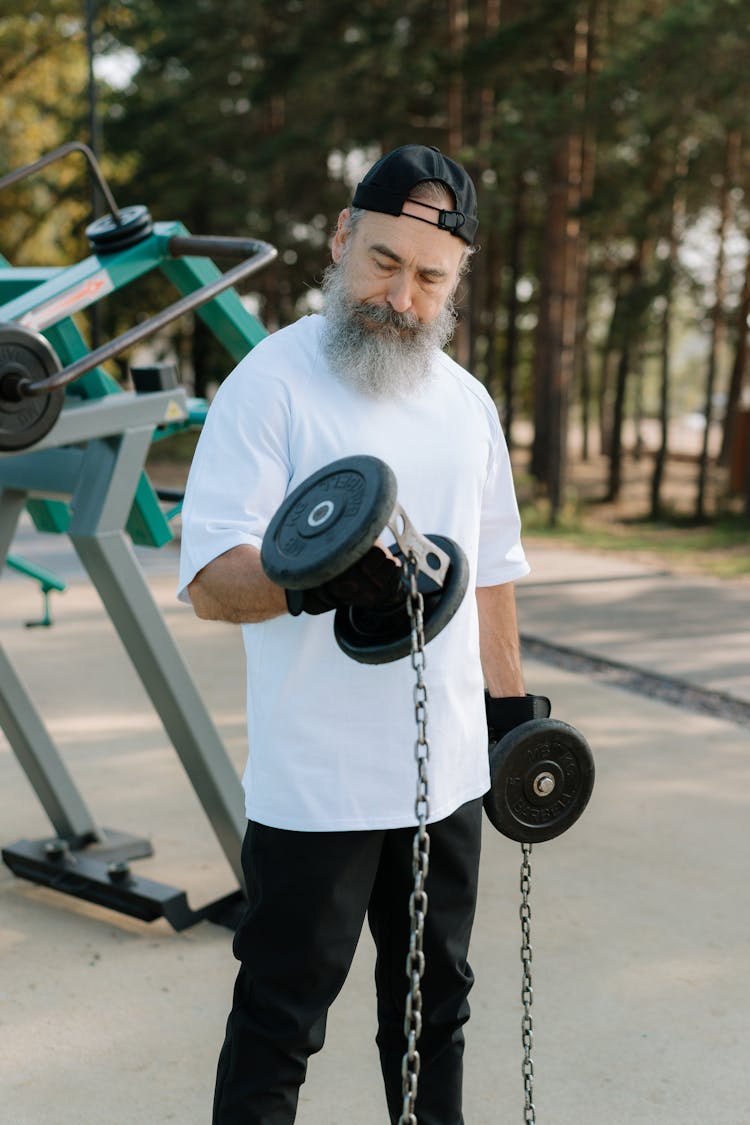 An Elderly Man Working Out 