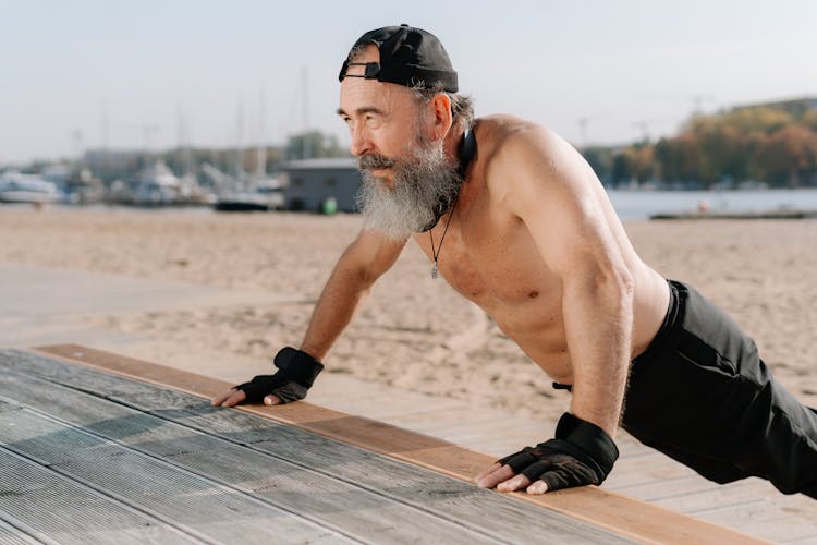 Shirtless Man Doing Push Ups