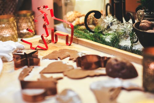 Free Making Gingerbread Cookies. Christmas Cookie Cutters. Stock Photo