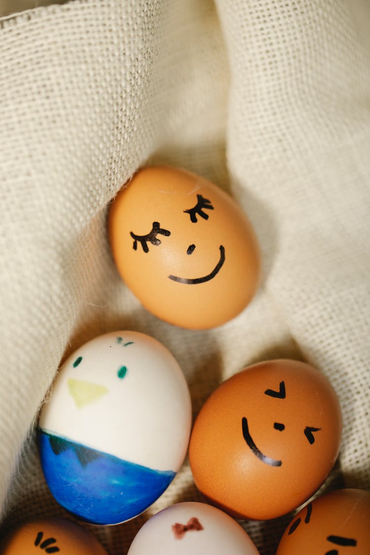 Painted Funny Faces On Eggs