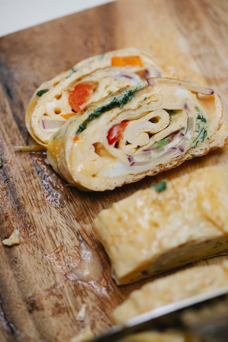 Appetizing Cut Egg Roll With Ripe Vegetables