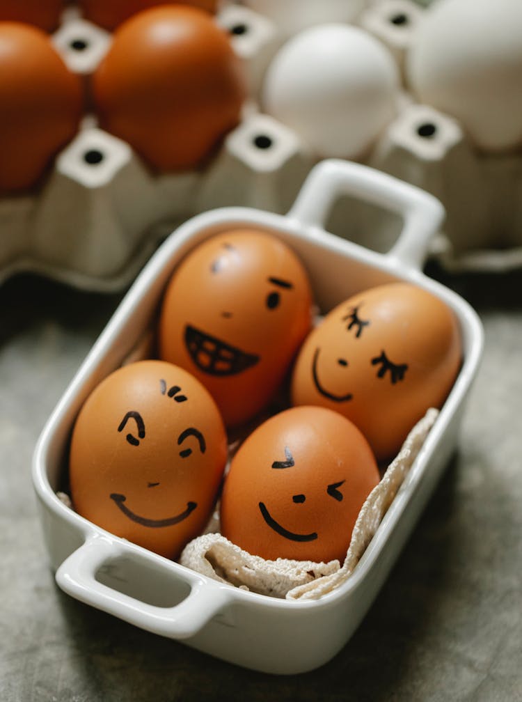 Brown Chicken Eggs With Funny Faces