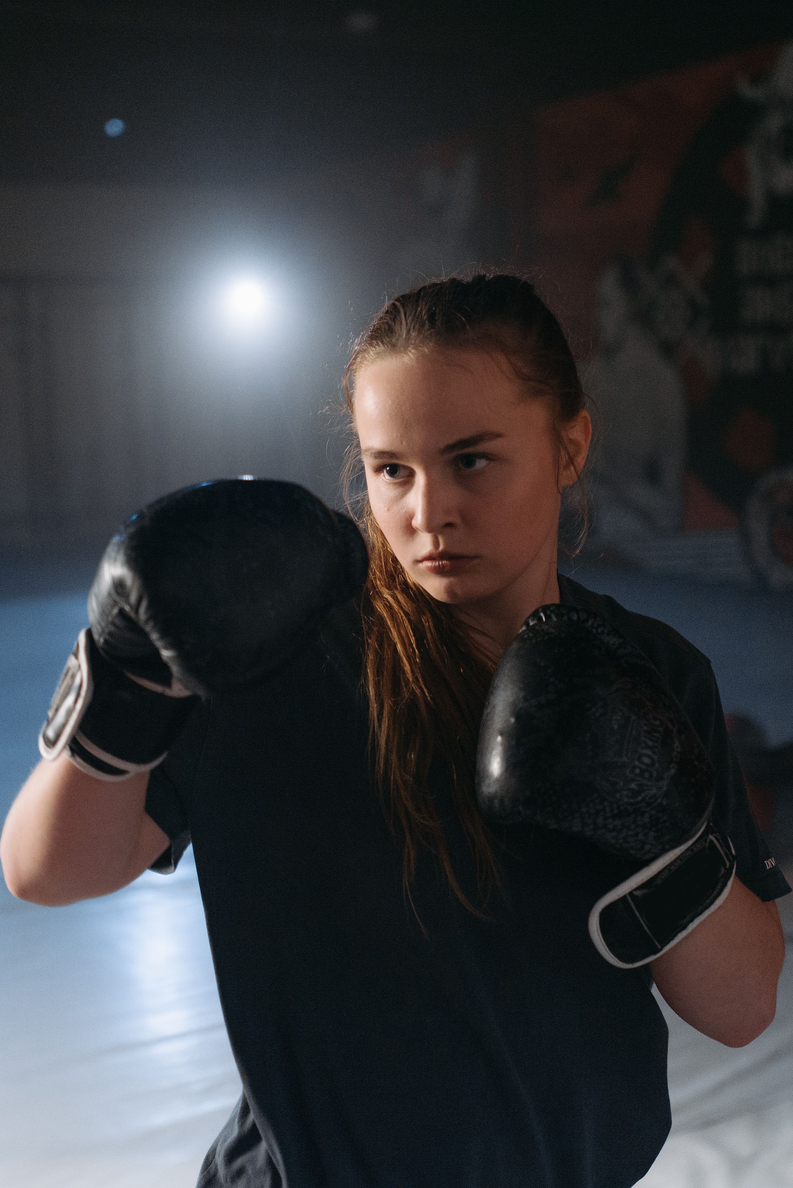 A boxer with her guard up