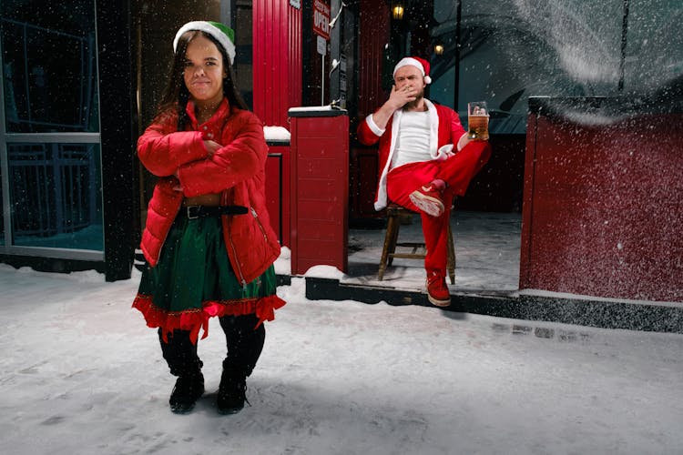 Santas Helper With Santa Drinking Beer And Smoking A Cigarette 