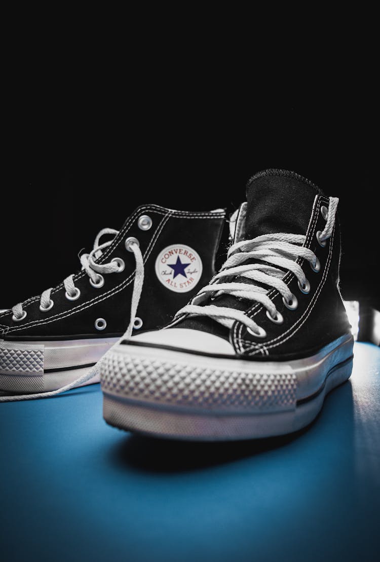 Black Converse Sneakers In Close-Up Photography