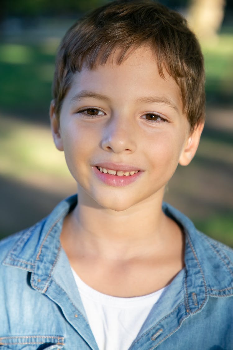 Boy In Blue Denim Button Up Shirt