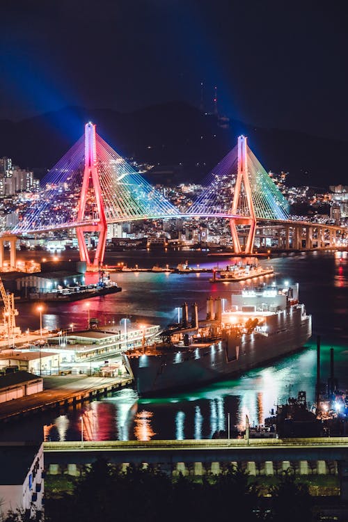 Free Birds Eye View of the Busan Harbor Bridge Stock Photo