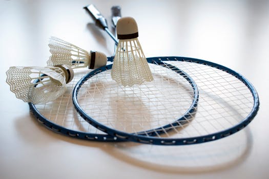 Vibrant image of badminton rackets and shuttlecocks, perfect for sports themes.