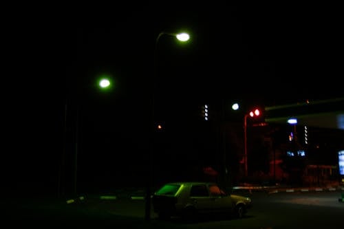 Parked Car on a Gasoline Station Under Night Sky