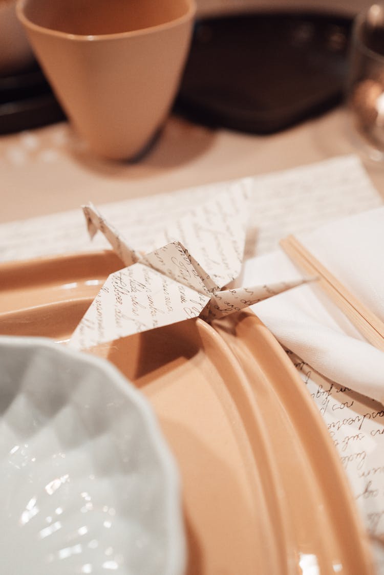 Traditional Orizuru On Plate In Kitchen