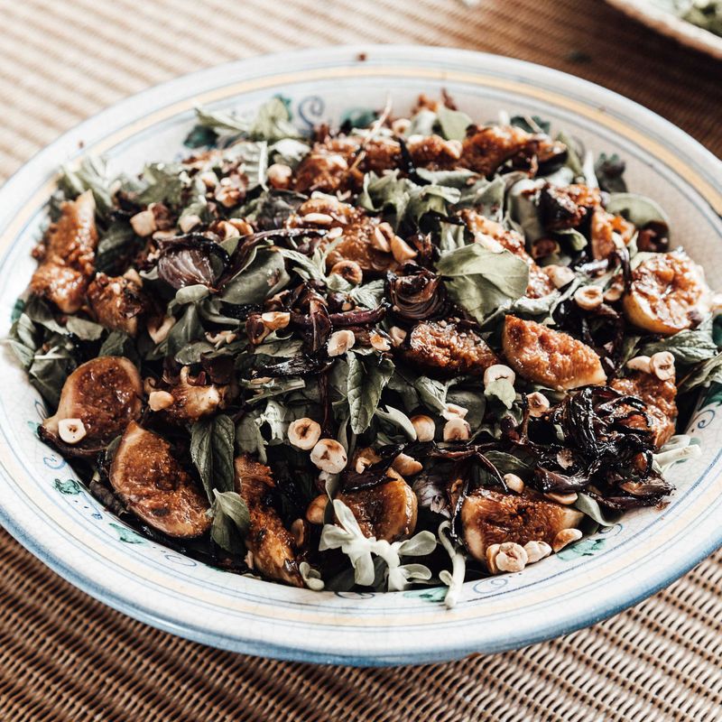 Air Fryer Halloumi, Fig and Arugula Orzo Salad