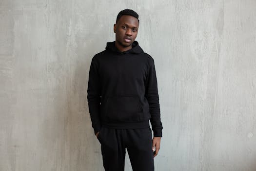 Portrait of a confident young man wearing a black hoodie against a plain background, exuding calm and style.