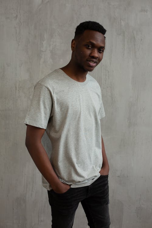 Confident black man in gray t shirt