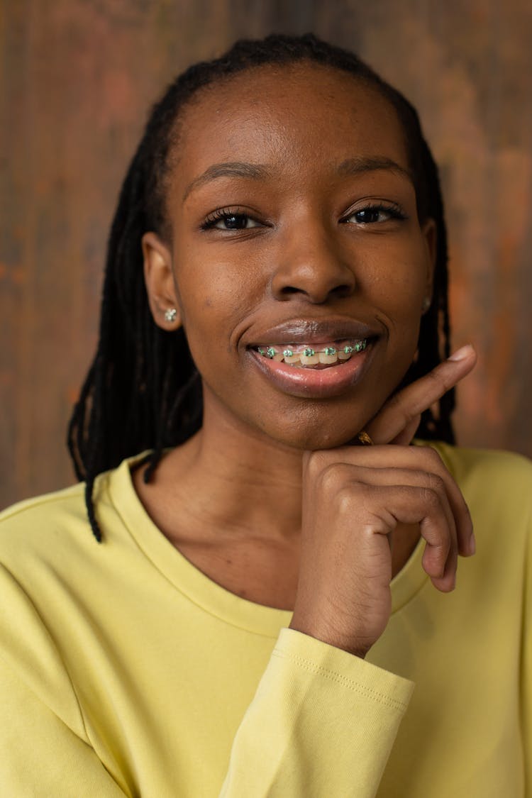 Smiling Black Woman With Teeth Braces