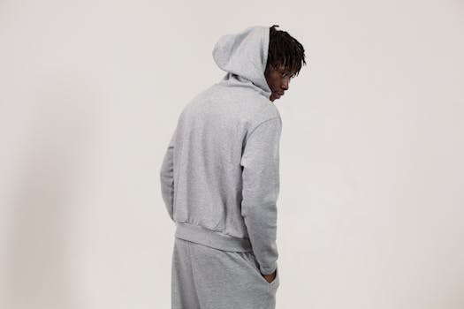 Young man with dreadlocks in a stylish gray hoodie, posing against a light background.